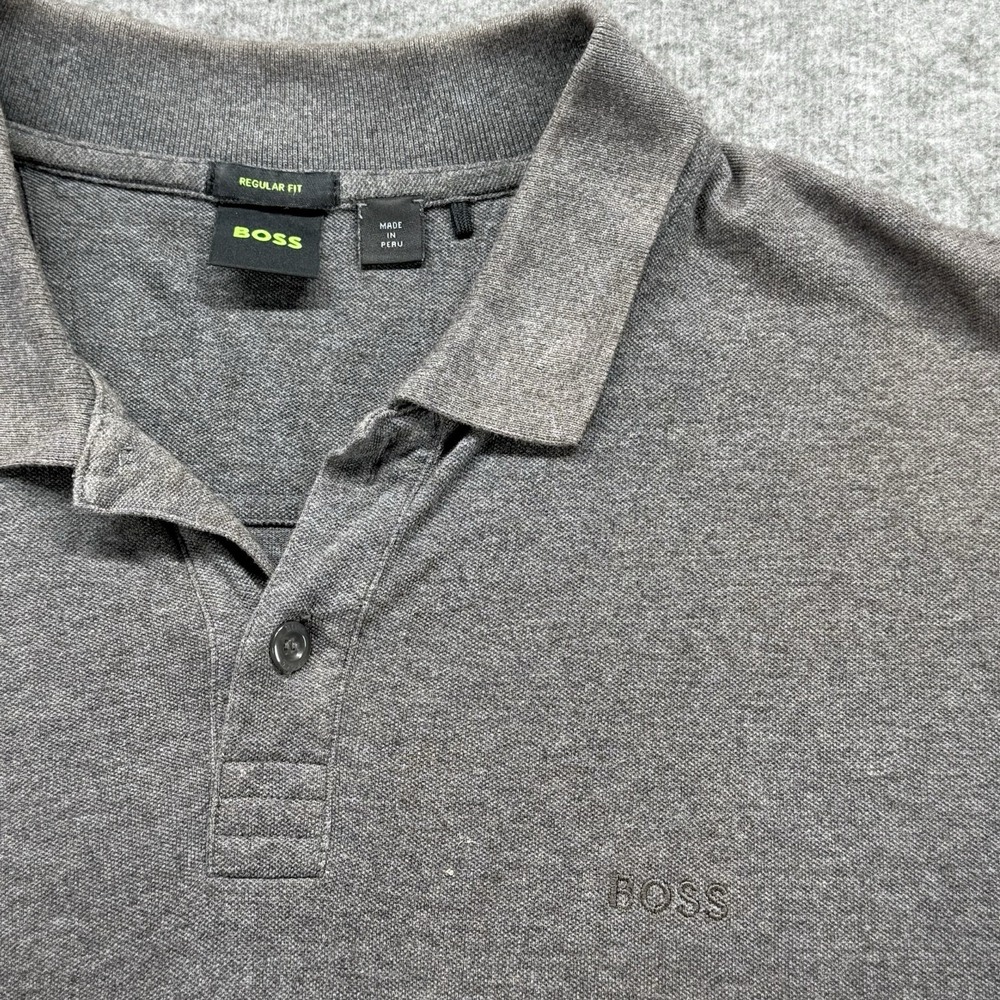 BOSS Mens Polo Shirt Large‎ Gray Regular Fit Cotton Classic Casual
